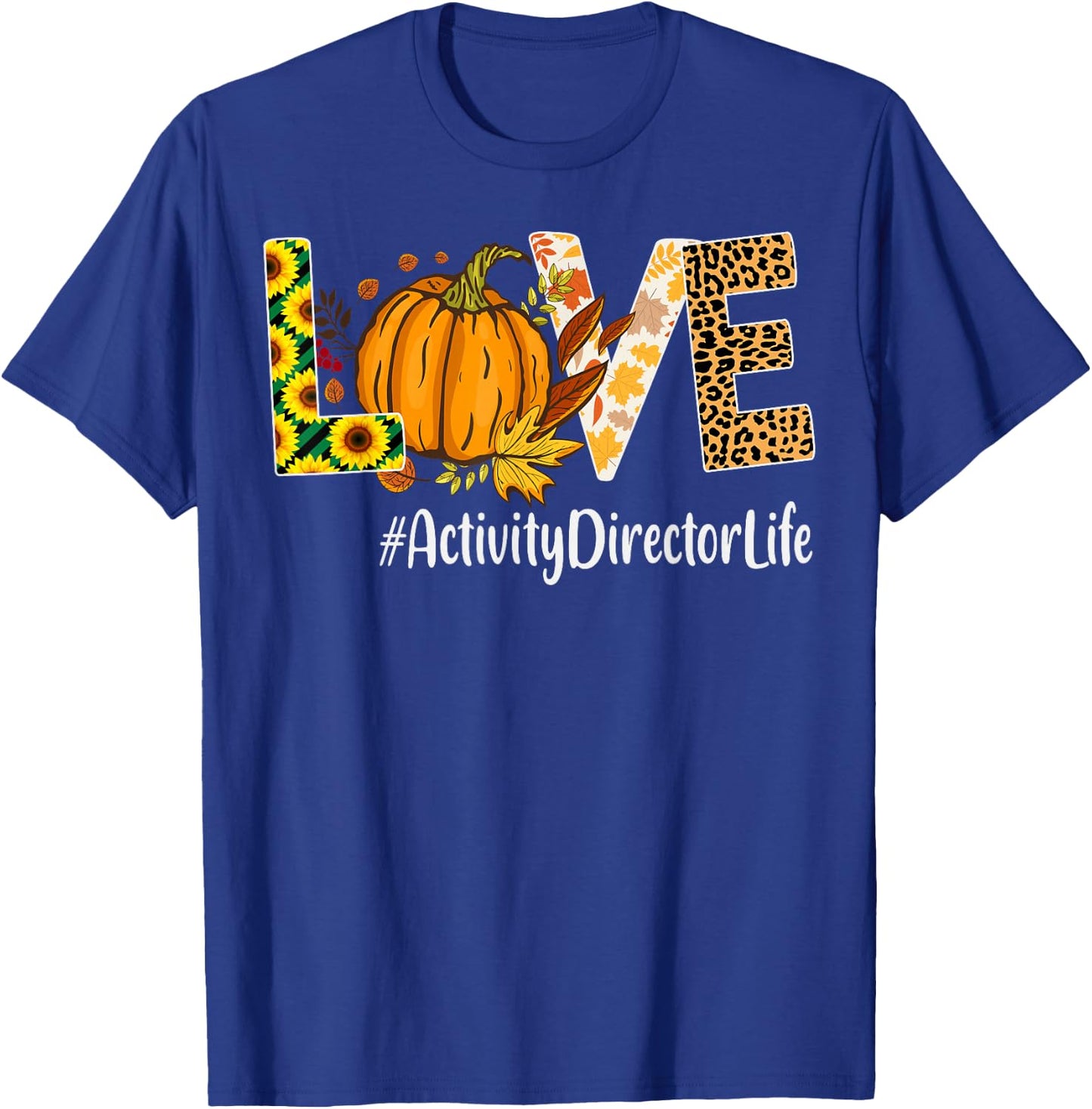 Activity Director Love Fall Pumpkin leopard Halloween Autumn T-Shirt - T-Shirt | Royal