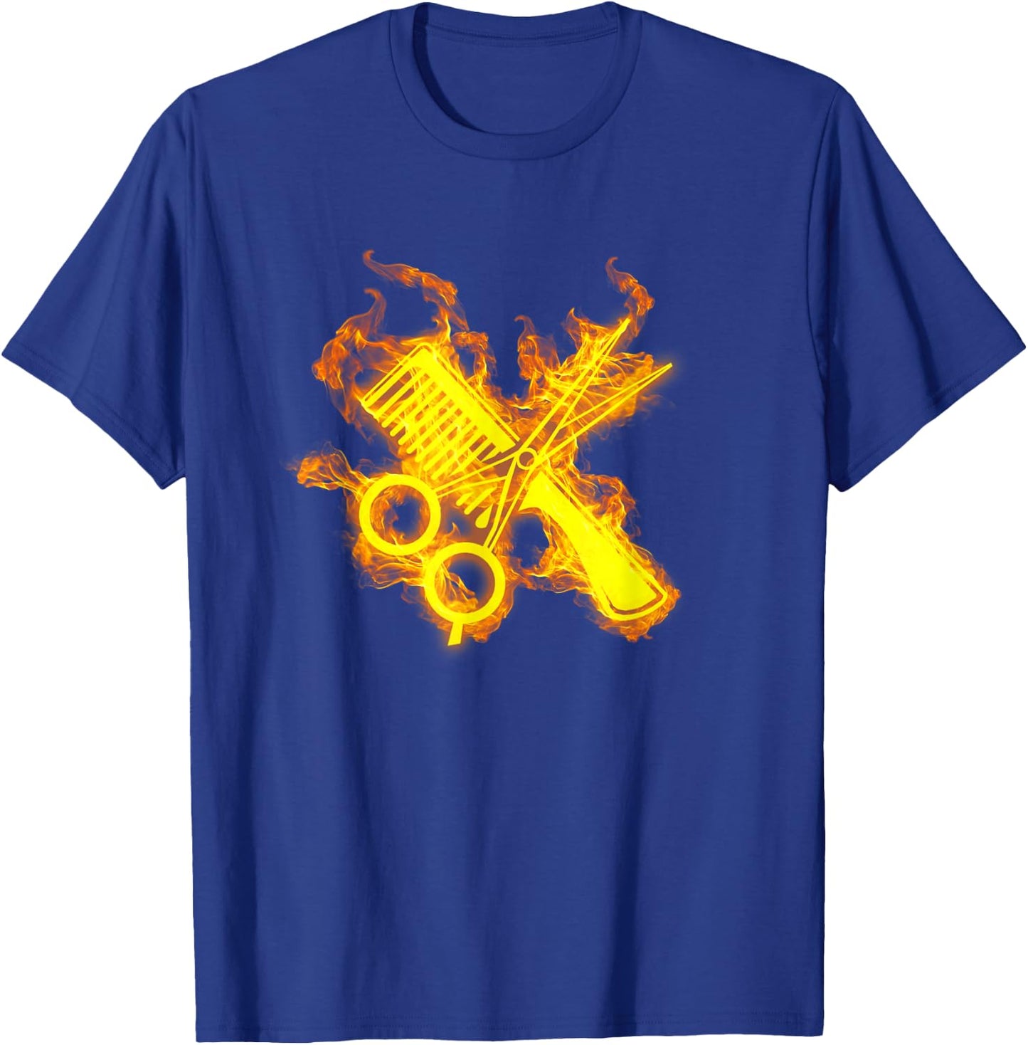 Fire Scissors And Comb Flames Barber Hairdresser T-Shirt - T-Shirt | Royal