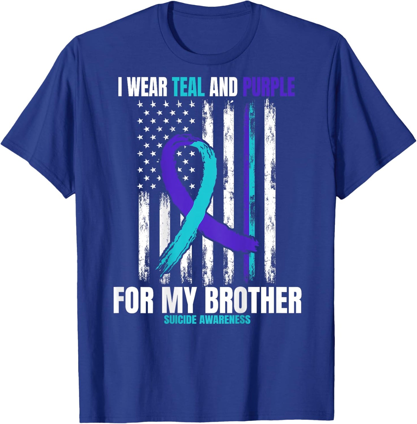 In Memory Of Brother Suicide Awareness Flag Graphic on Back T-Shirt - T-Shirt | Royal