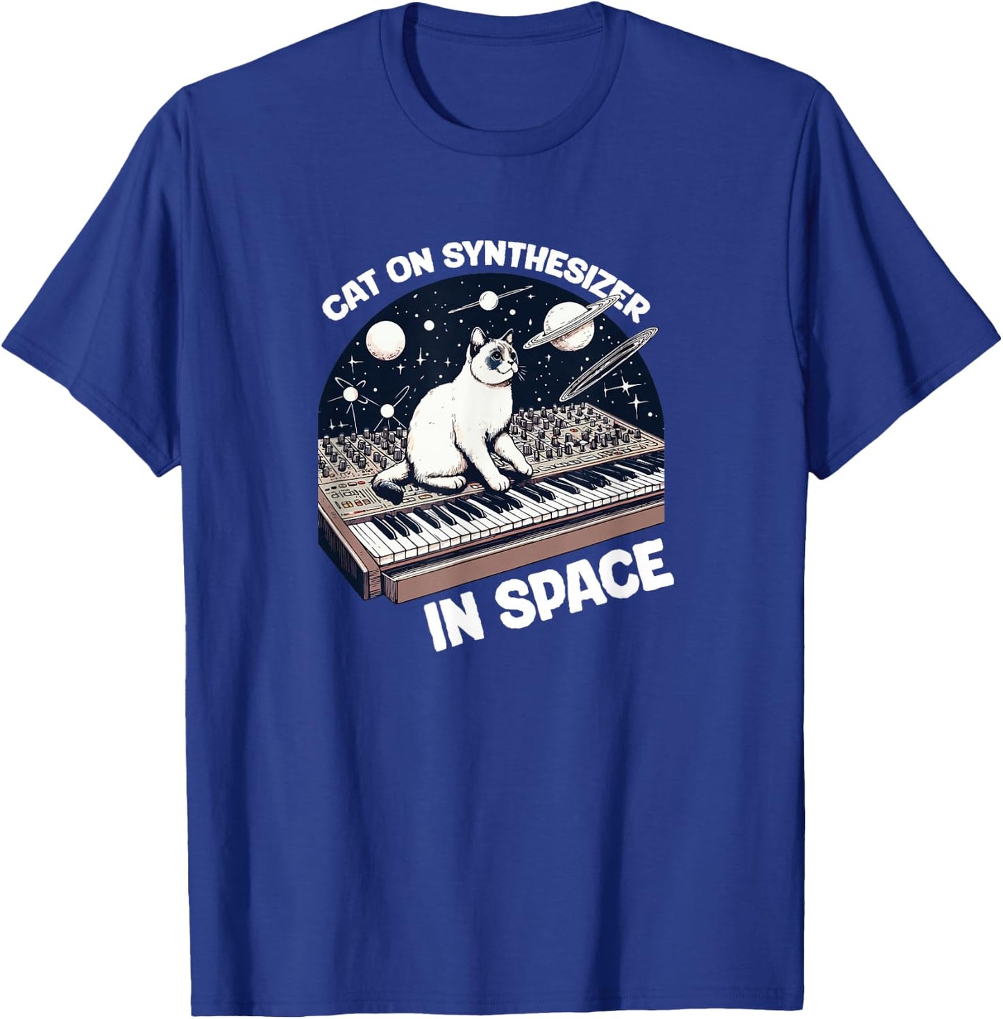 Cat Synthesizer in Space Funny T-Shirt - T-Shirt | Royal