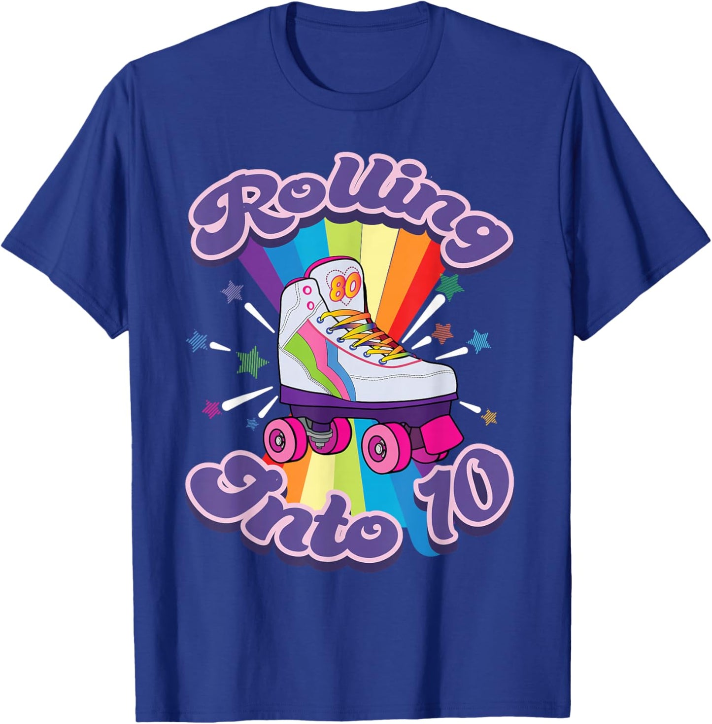 Roller Skating 10 Year Old 10th Birthday Girl Skate 80s Gift T-Shirt - T-Shirt | Royal
