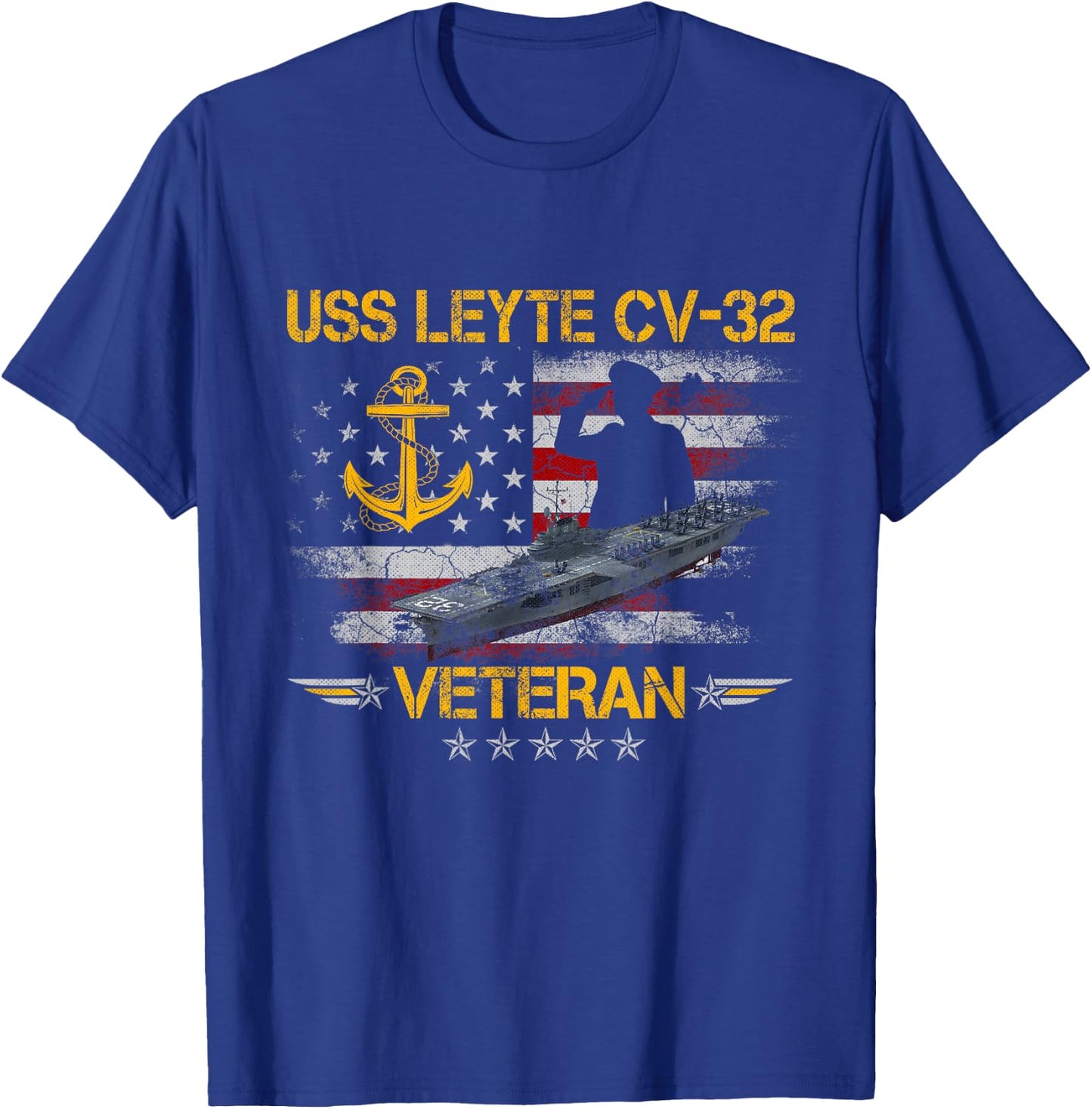 USS Leyte CV-32 Aircraft Carrier Veteran Flag Veterans Day T-Shirt - T-Shirt | Royal