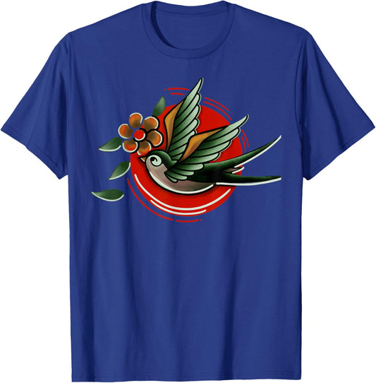 Traditional Swallow, American Old School Bird T-Shirt - T-Shirt | Royal
