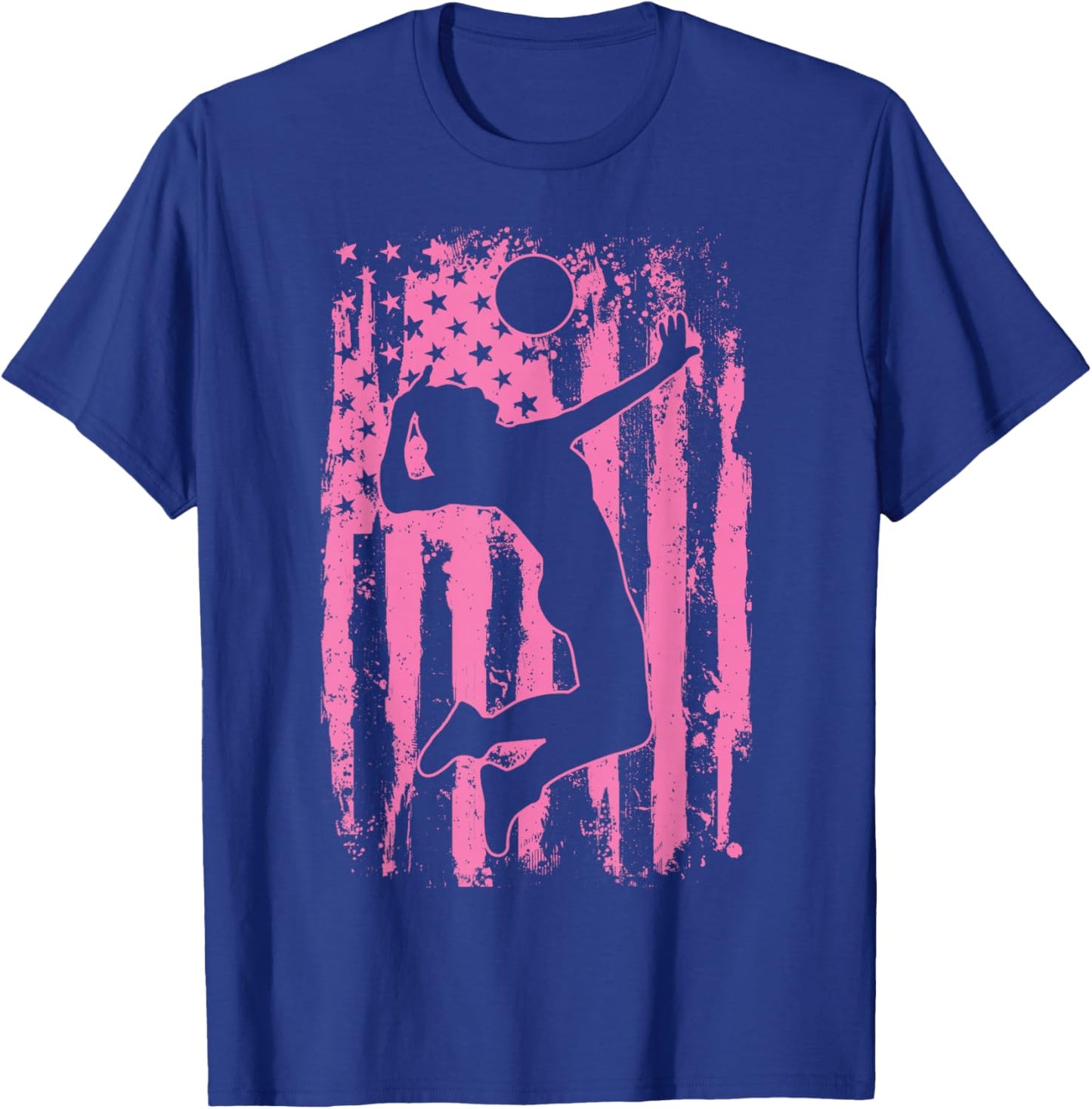 Volleyball Girl USA Flag Volleyball Player T-Shirt - T-Shirt | Royal