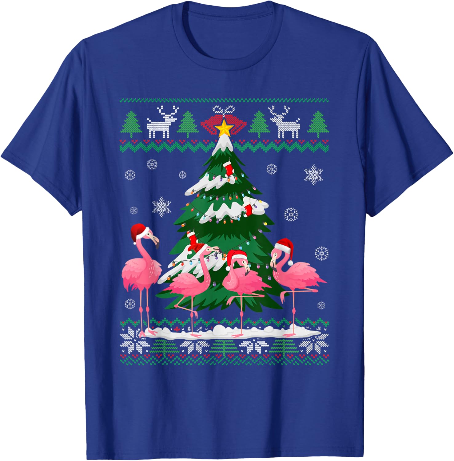 Flamingo Ugly Christmas Sweater Shirt Light Pink Xmas Pajama T-Shirt - T-Shirt | Royal