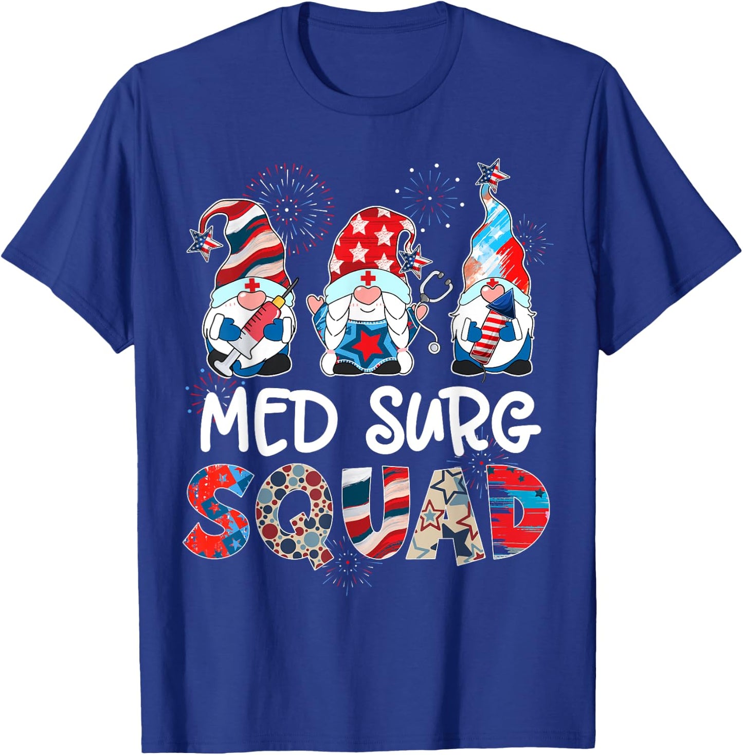 Med Surg Squad Gnomes 4th Of July Pride Nurse Stethoscope T-Shirt - T-Shirt | Royal