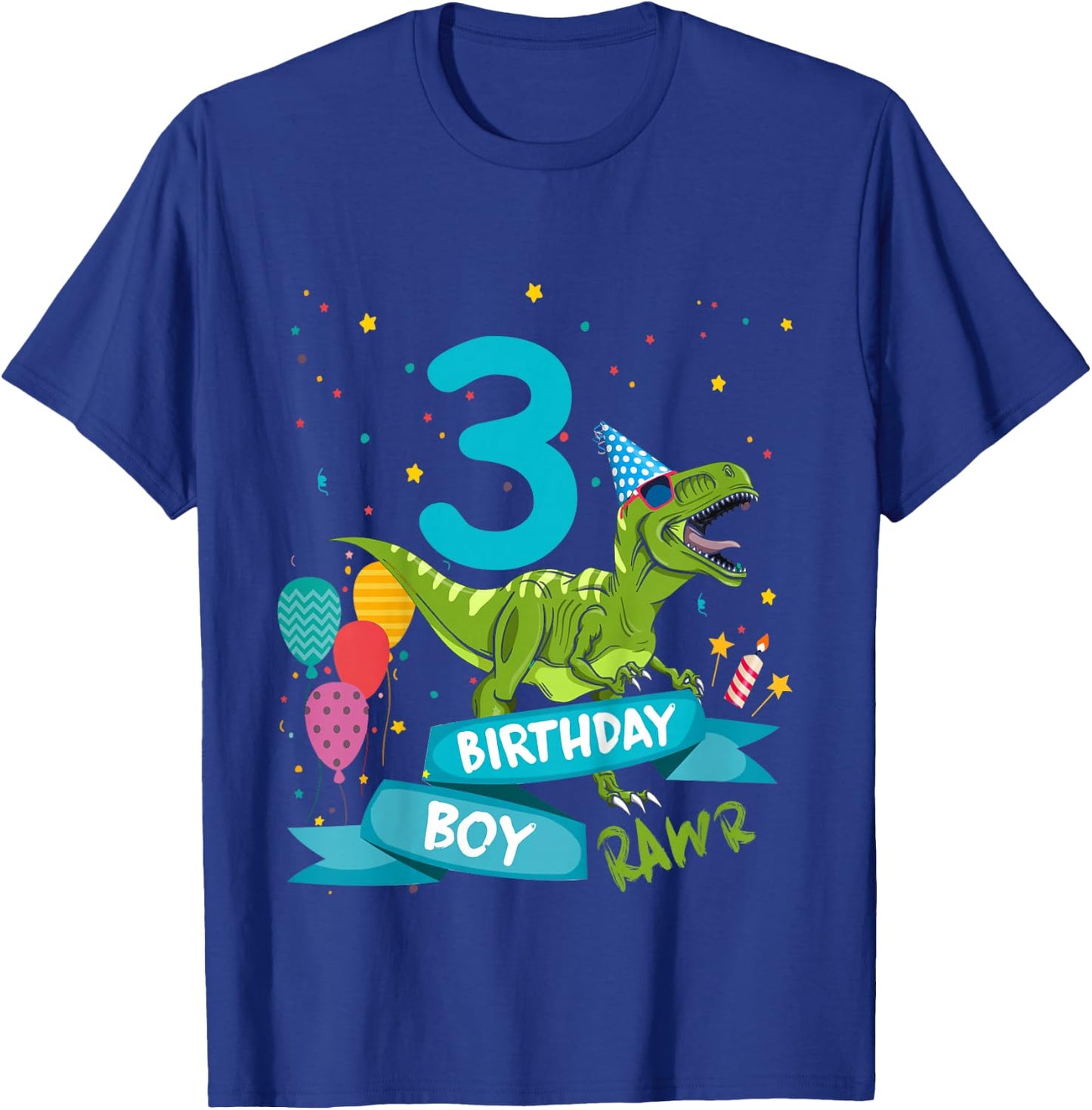 Kids 3rd Birthday Boy Party T-Rex Dinosaur Matching Shirts Rawr 3 T-Shirt - T-Shirt | Royal