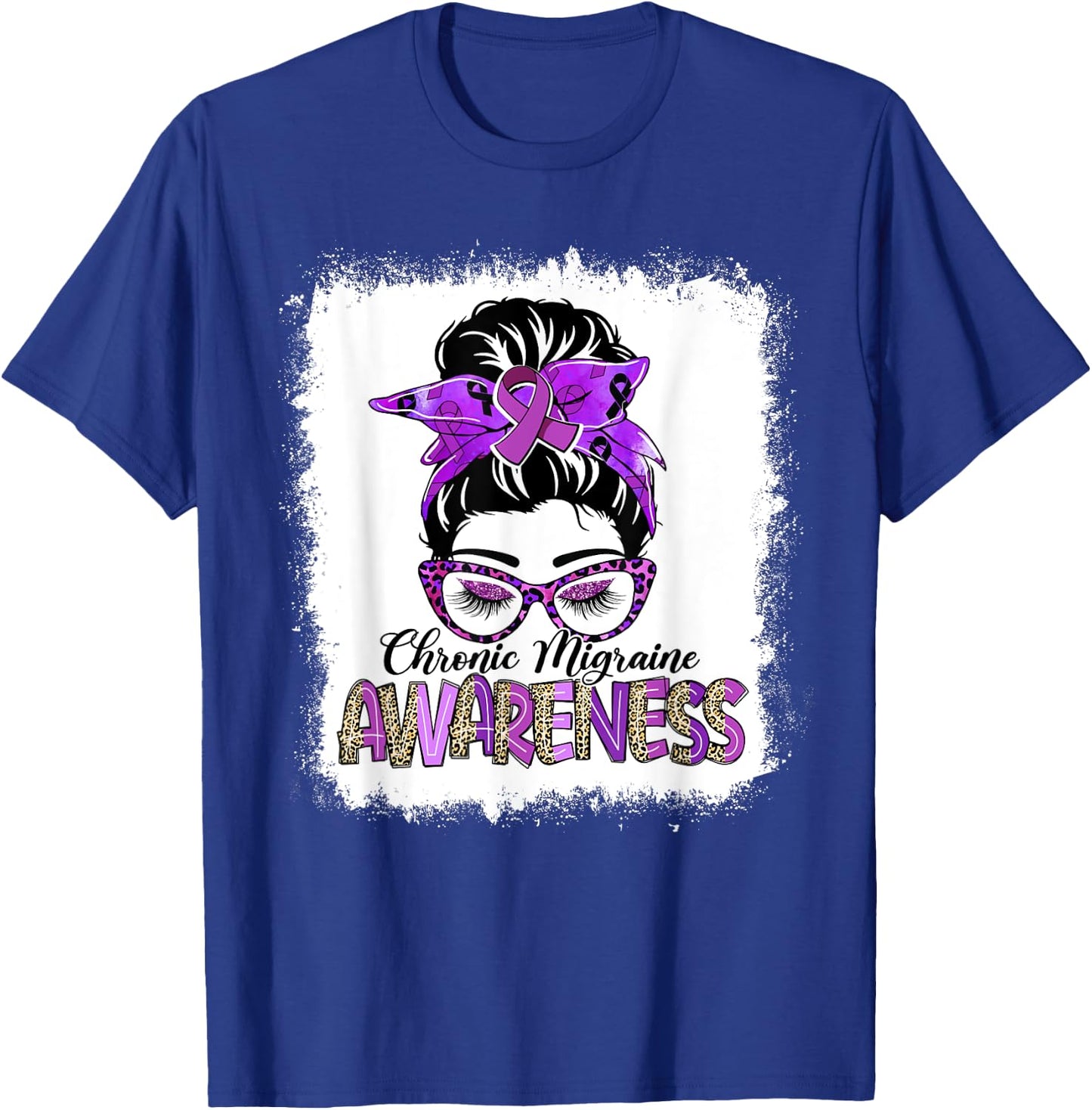 Messy Bun Purple Ribbon Chronic Migraine Awareness Gifts T-Shirt - T-Shirt | Royal