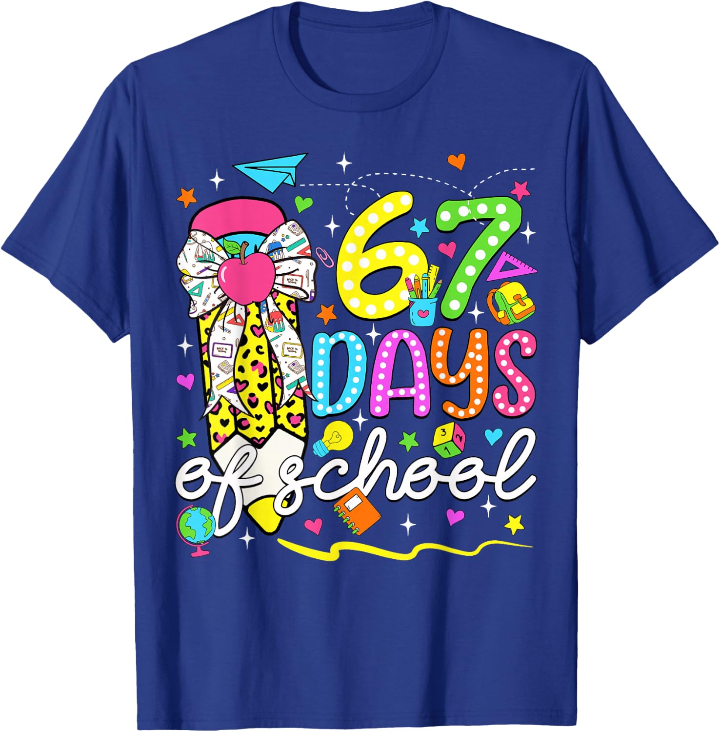 67 Days of School Girls Coquette Bow Pencil 67 Days Smarter T-Shirt - T-Shirt | Royal