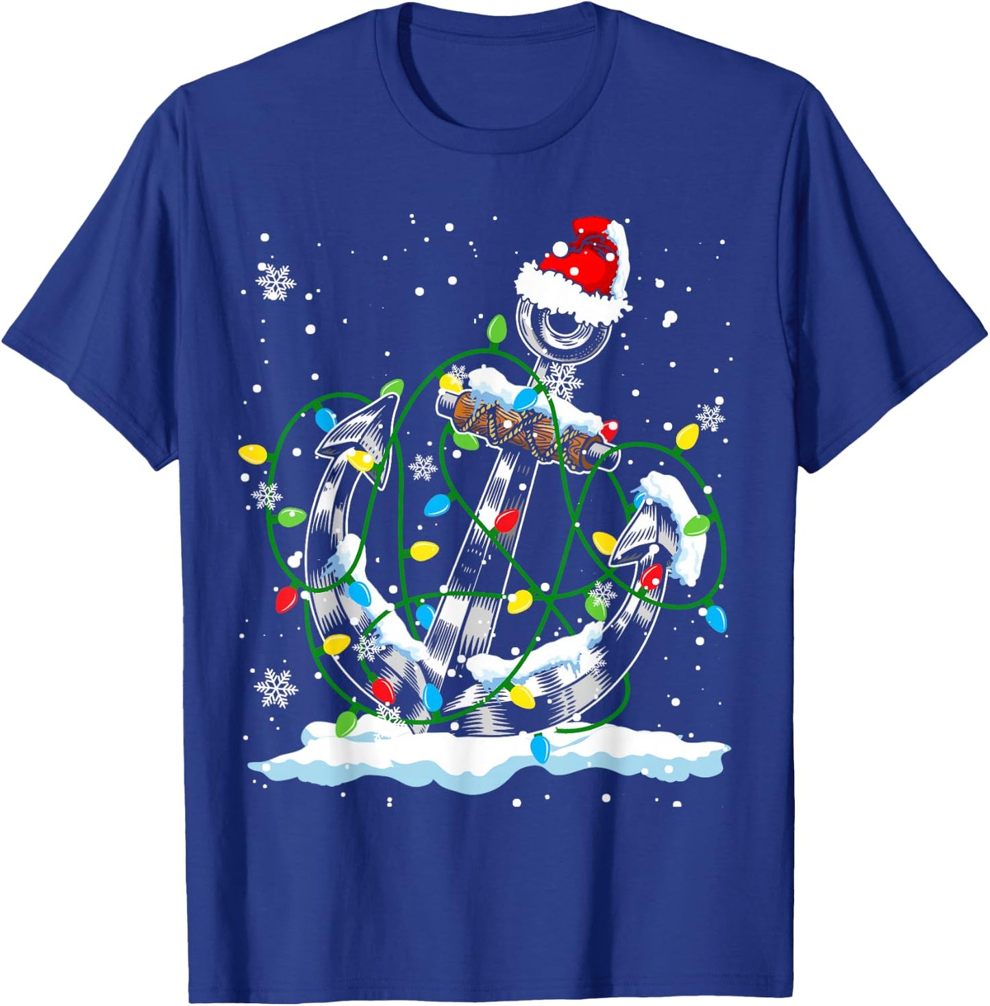 Santa Anchor Cool Christmas Lights Boating Sailing Boat Ship T-Shirt - T-Shirt | Royal