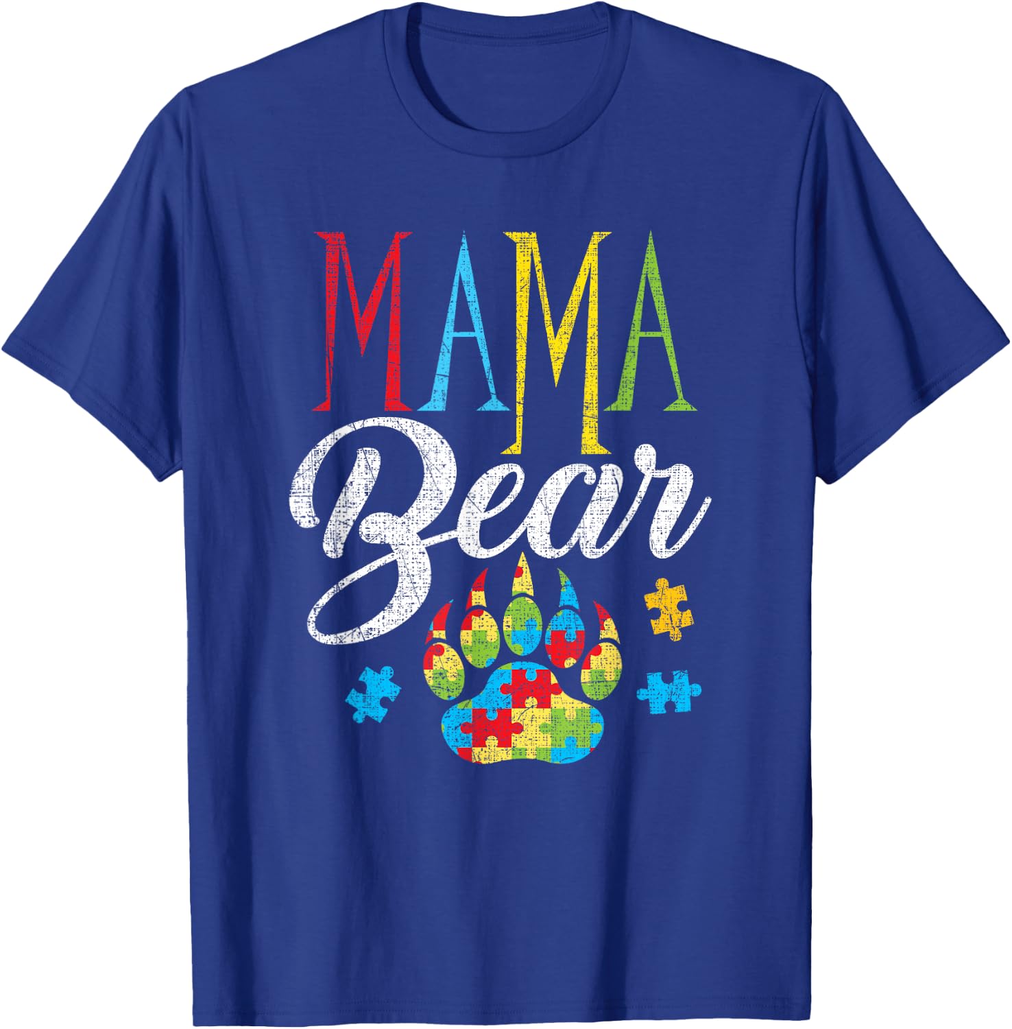 Autism Mama Bear Puzzle Piece Child Grunge Autistic T-Shirt - T-Shirt | Royal