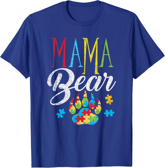 Autism Mama Bear Puzzle Piece Child Grunge Autistic T-Shirt - T-Shirt | Royal