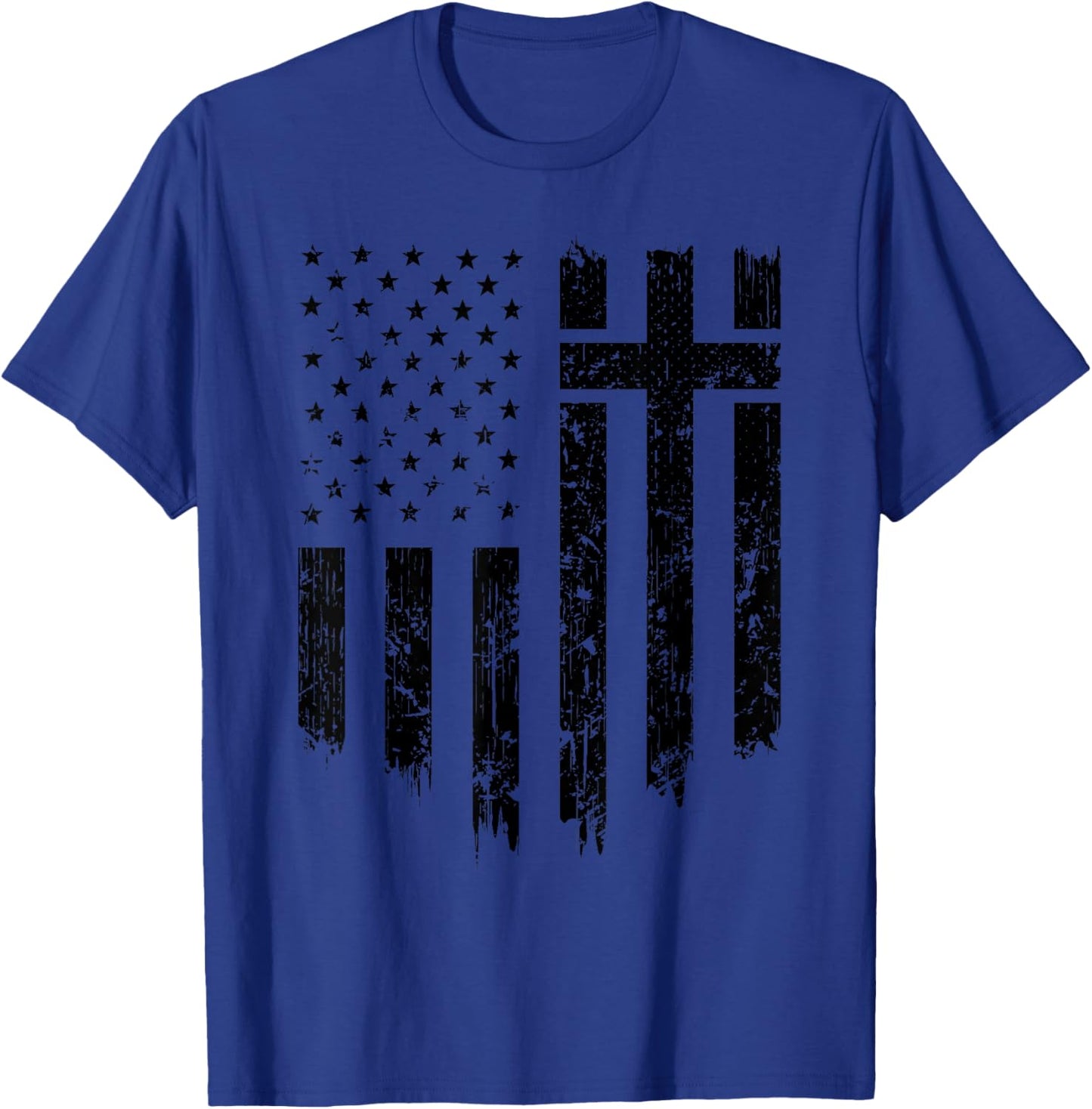 Vintage Distressed USA Flag Cross Christian Faith Gift T-Shirt - T-Shirt | Royal