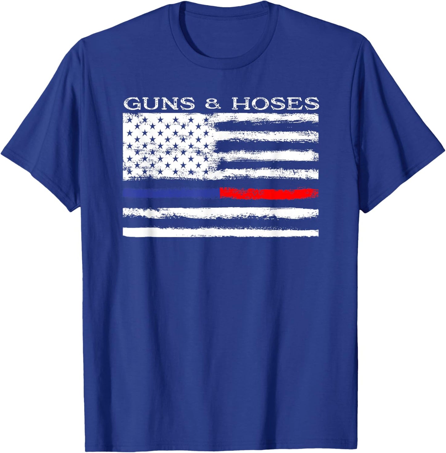 Guns & Hoses Thin Blue Red Line Police & Fire Appreciation T-Shirt - T-Shirt | Royal