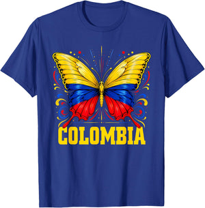 Vintage Colombia Butterfly Colombian Flag Pride Roots Women T-Shirt - T-Shirt | Royal