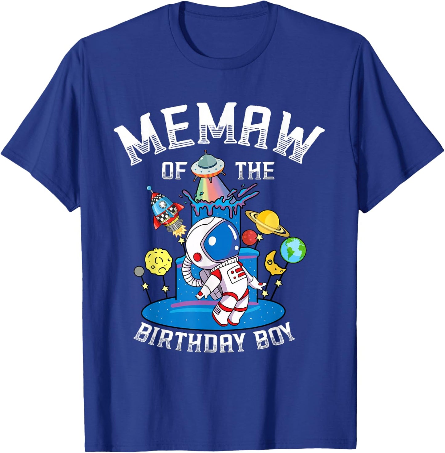 Memaw Of The Birthday Astronaut Boy Space Theme T-Shirt - T-Shirt | Royal