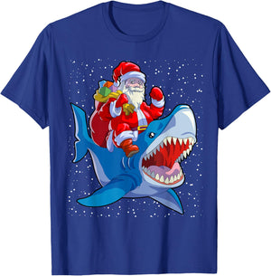 Shark Christmas Shirt Men Boys Shark Lover Santa Claus T-Shirt - T-Shirt | Royal