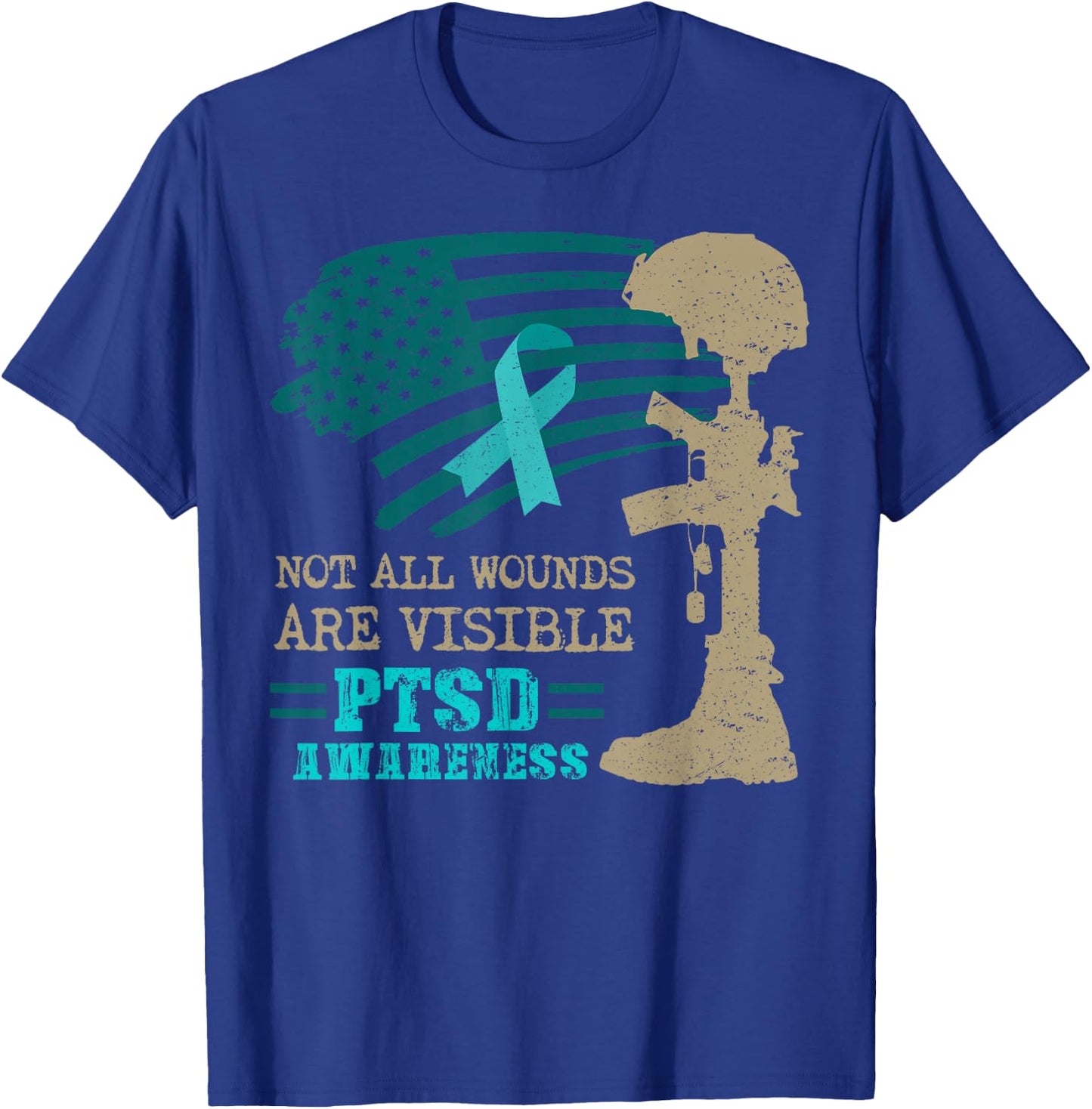 Patriotic Military PTSD Awareness Not All Wounds Are Visible T-Shirt - T-Shirt | Royal