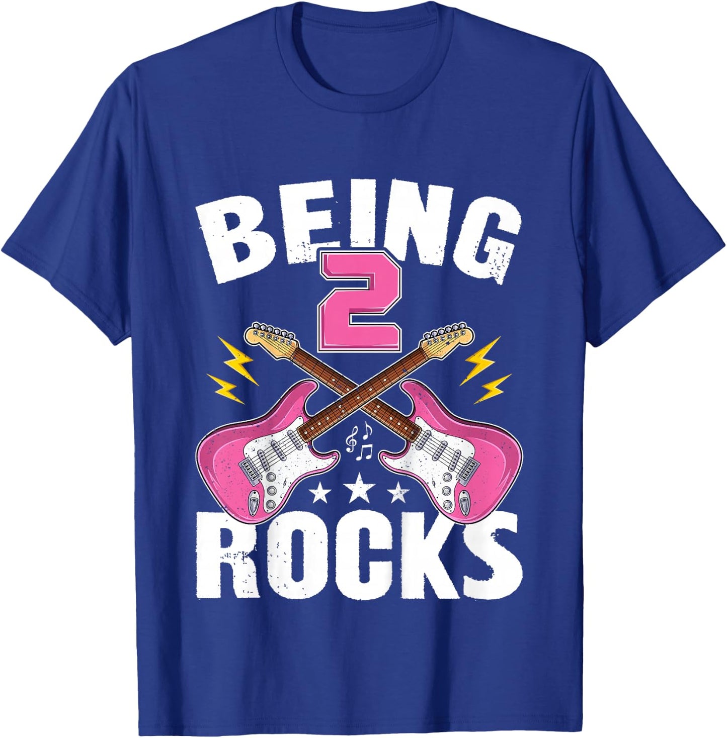 Being 2 Rocks Cute Two Years Old Guitar 2nd Birthday Girls T-Shirt - T-Shirt | Royal