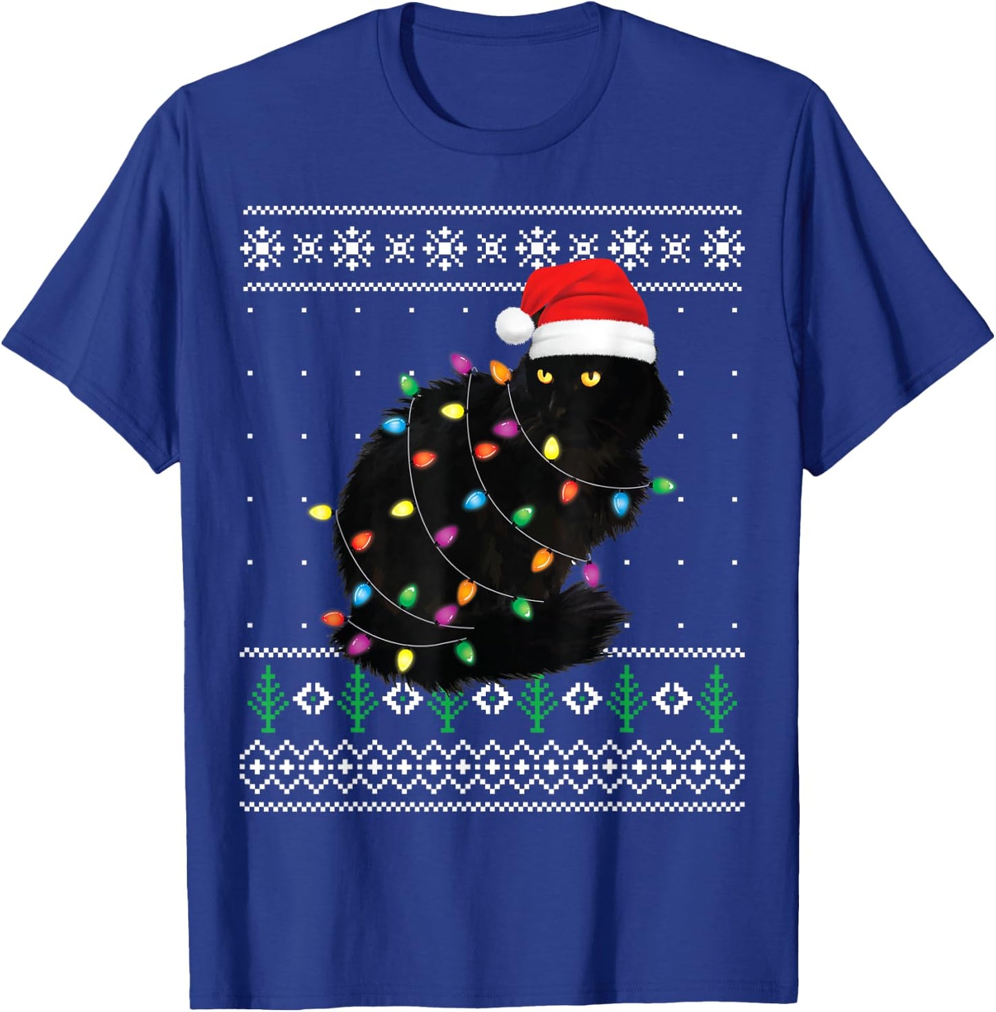 Black Cat Christmas Ugly Sweater Funny Santa Cat T-Shirt - T-Shirt | Royal