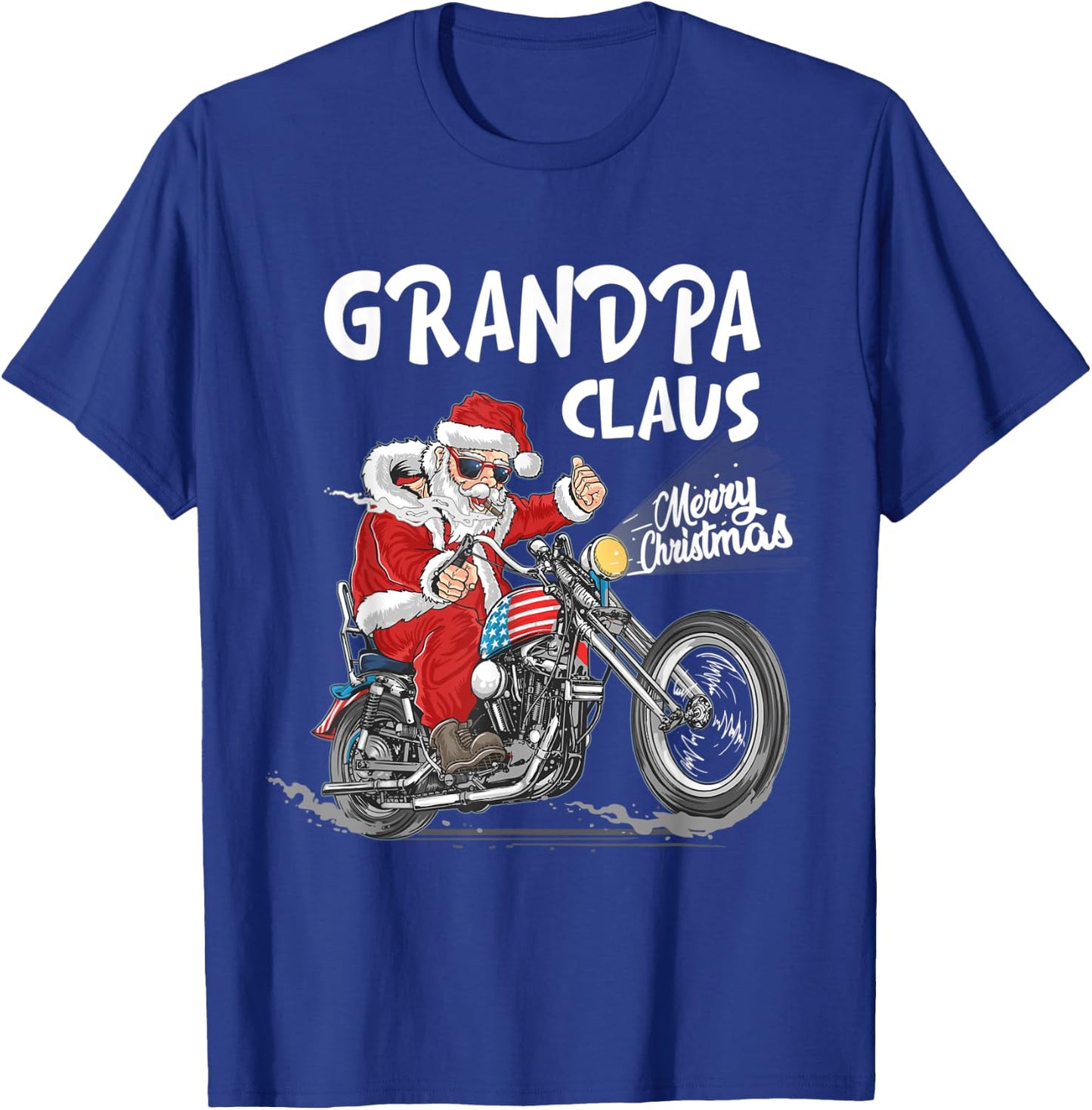 Grandpa Claus Biker Santa Motorcycle Fan Merry Christmas T-Shirt - T-Shirt | Royal
