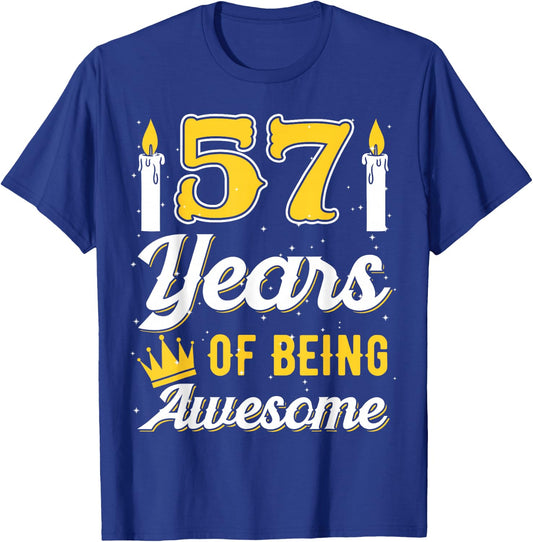 Candle 57 Birthday Party Wishes Candlelight Cake Decoration T-Shirt - T-Shirt | Royal