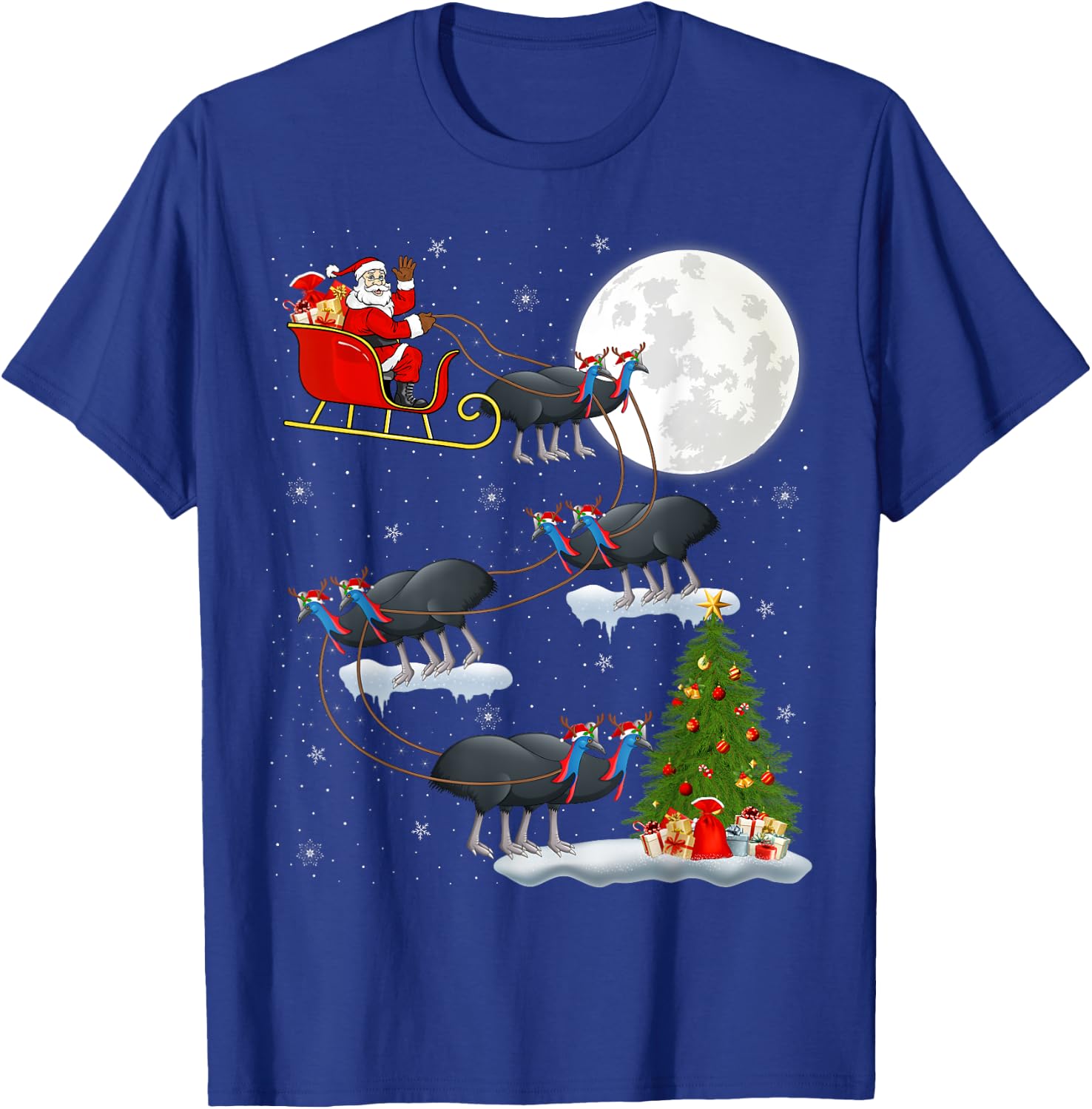 Funny Xmas Lighting Tree Santa Riding Cassowary Christmas T-Shirt - T-Shirt | Royal