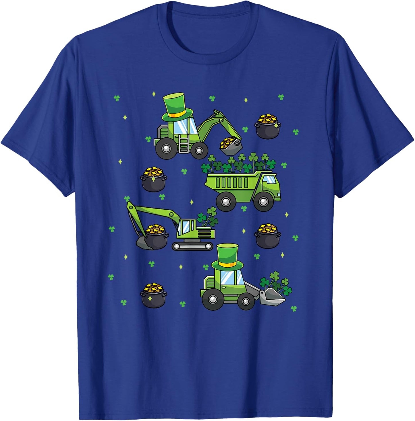 Kids St Patricks Day Trucks Construction Excavator Tractor T-Shirt - T-Shirt | Royal