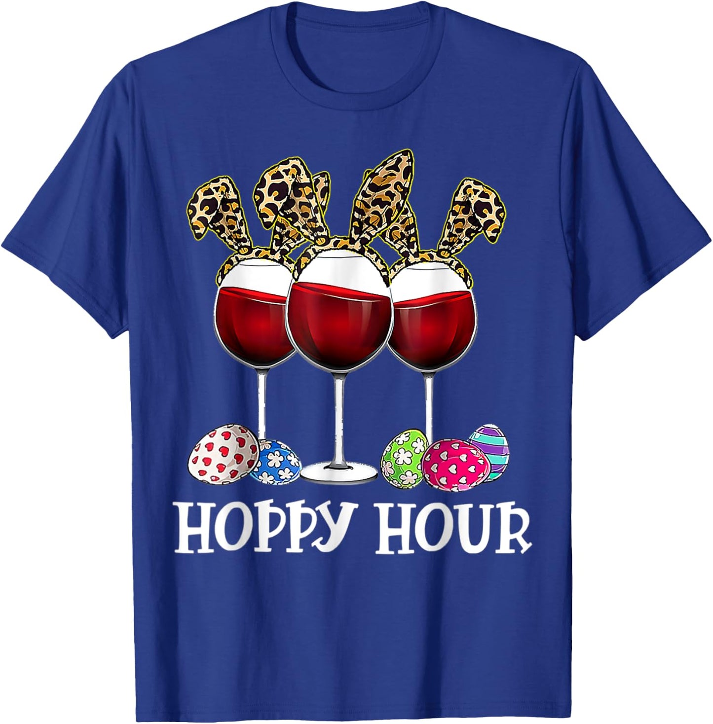 Easter Egg Leoppard Bunny Wine Drinking T-Shirt - T-Shirt | Royal