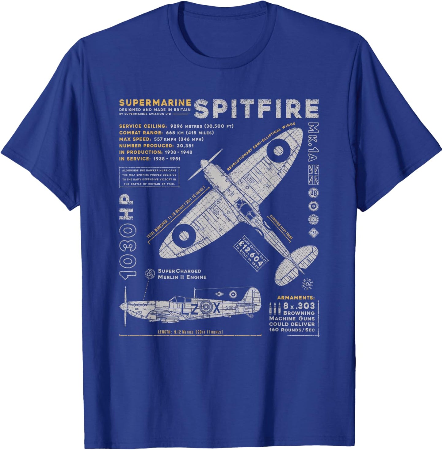 Spitfire Mk.1 | RAF British WWII Supermarine Fighter Plane Small T-Shirt - T-Shirt | Royal
