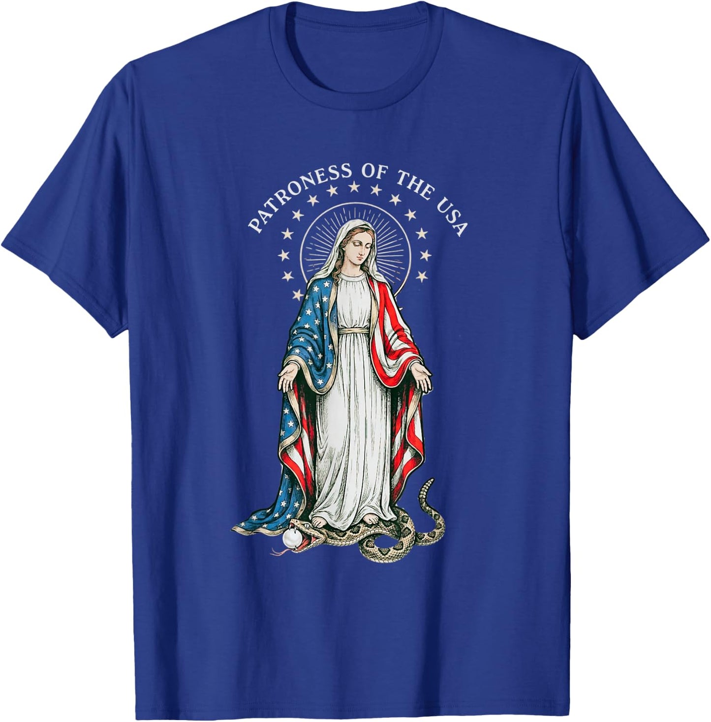 Patroness of The USA Blessed Virgin Mary Catholic Art Design T-Shirt - T-Shirt | Royal