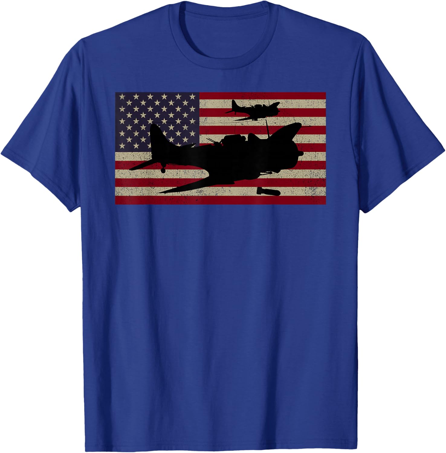 SBD Dauntless WW2 American Flag Dive Bomber Plane T-Shirt - T-Shirt | Royal