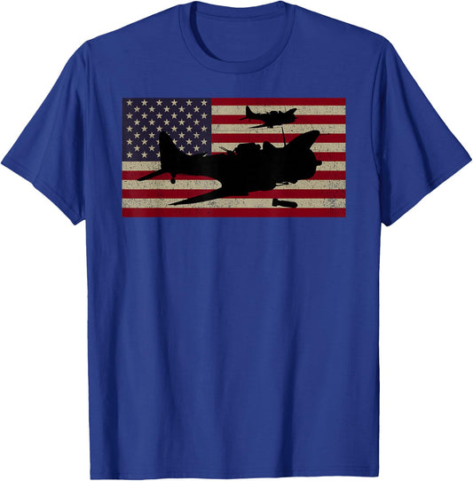 SBD Dauntless WW2 American Flag Dive Bomber Plane T-Shirt - T-Shirt | Royal