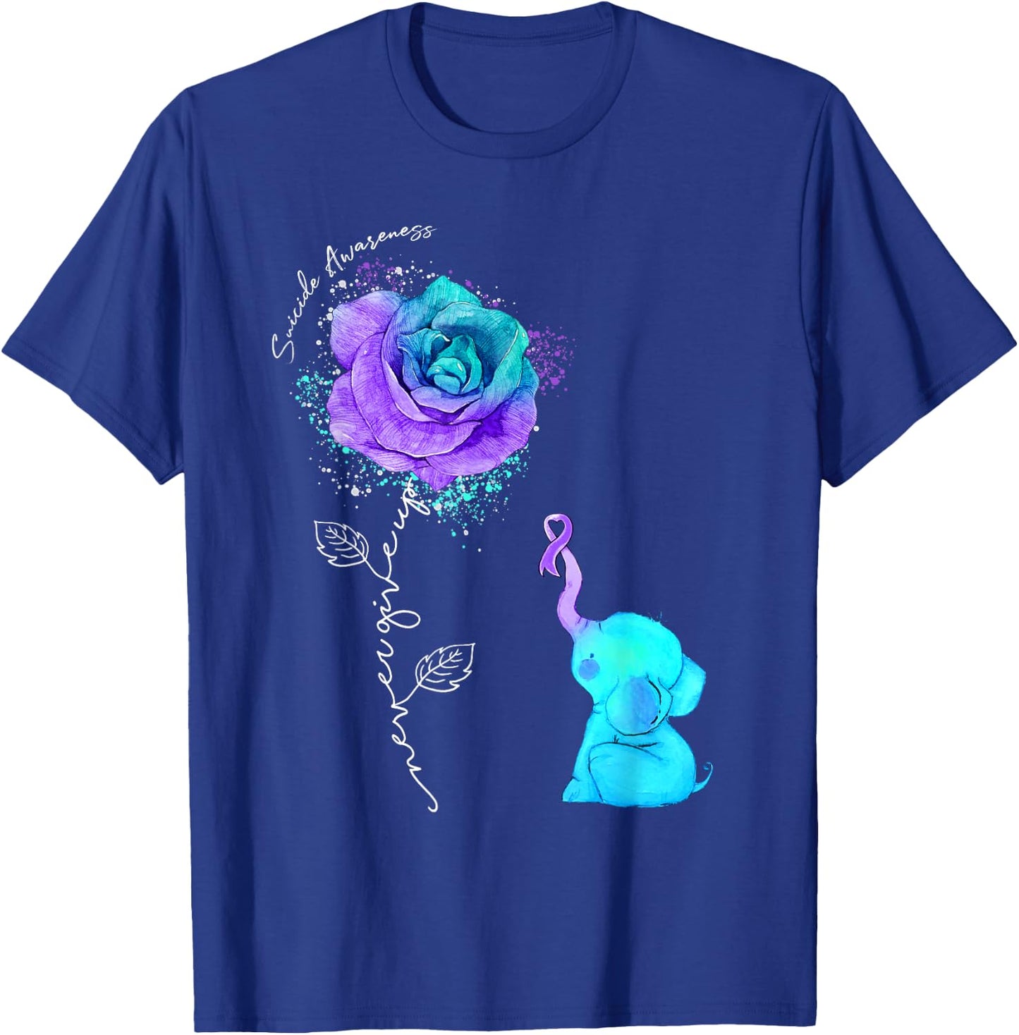 Suicide Prevention Awareness Flower Elephant Ribbon T-Shirt - T-Shirt | Royal