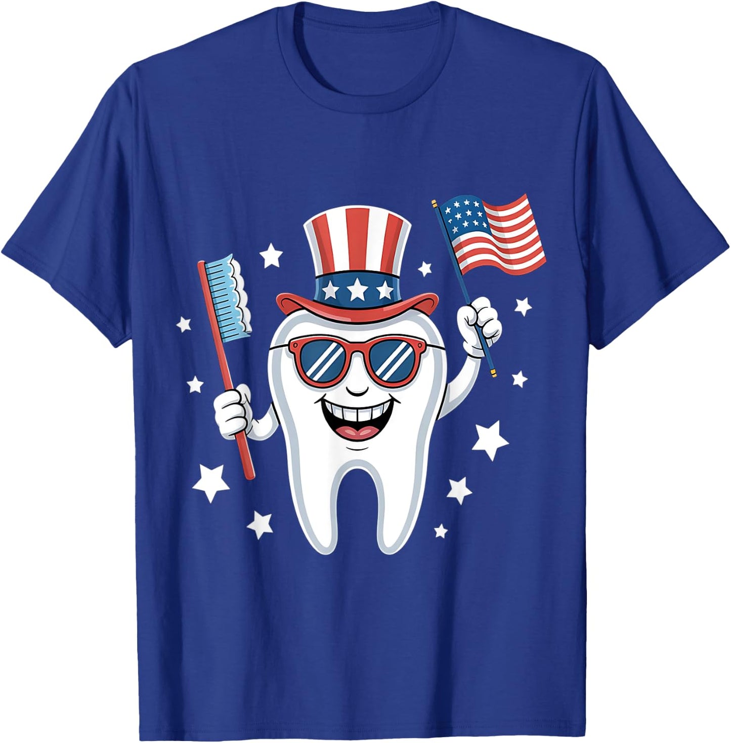 4th Of July Dentist Tooth Dental Patriotic Women Men Kids T-Shirt - T-Shirt | Royal