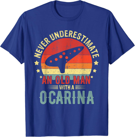 Retro Never Underestimate Old Man With An Ocarina Player Men T-Shirt - T-Shirt | Royal