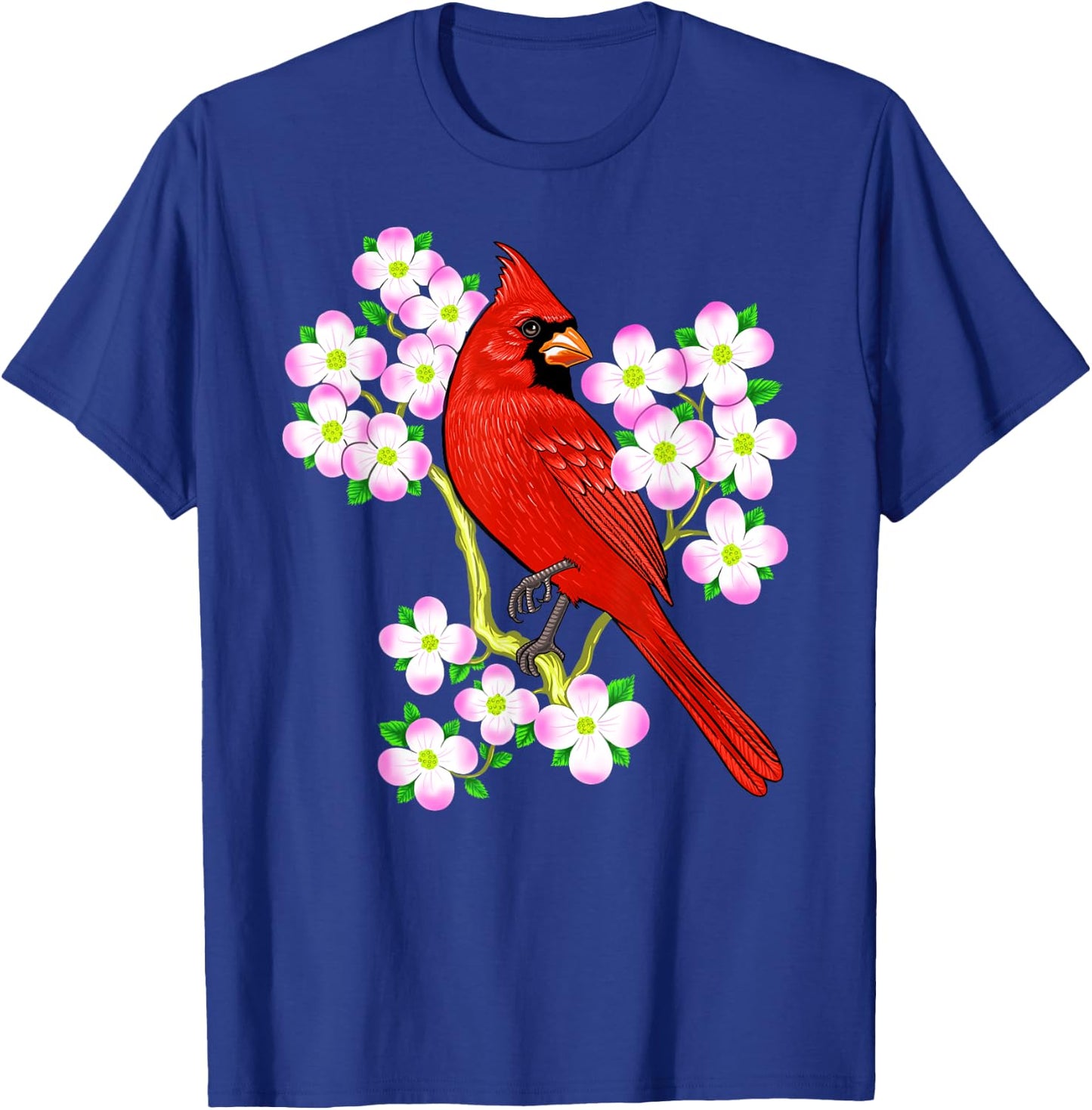 Red Cardinal Bird Dogwood Flower North Carolina Virginia T-Shirt - T-Shirt | Royal