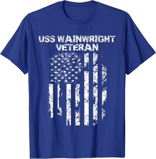USS Wainwright Military Veteran Distressed USA Flag T-Shirt - T-Shirt | Royal