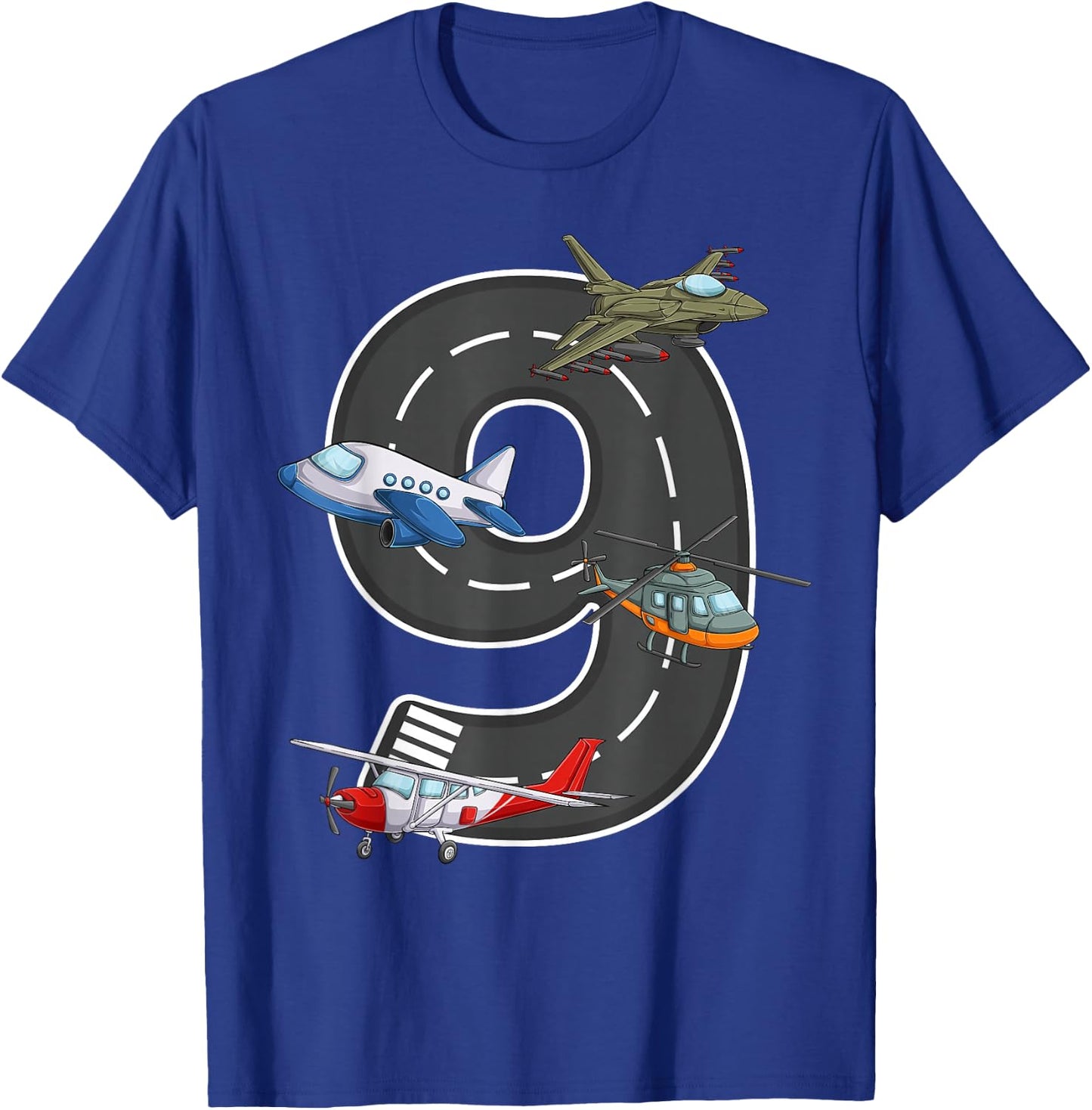 Little Pilot 9th Birthday Party 9 Nine Year Old Airplane T-Shirt - T-Shirt | Royal
