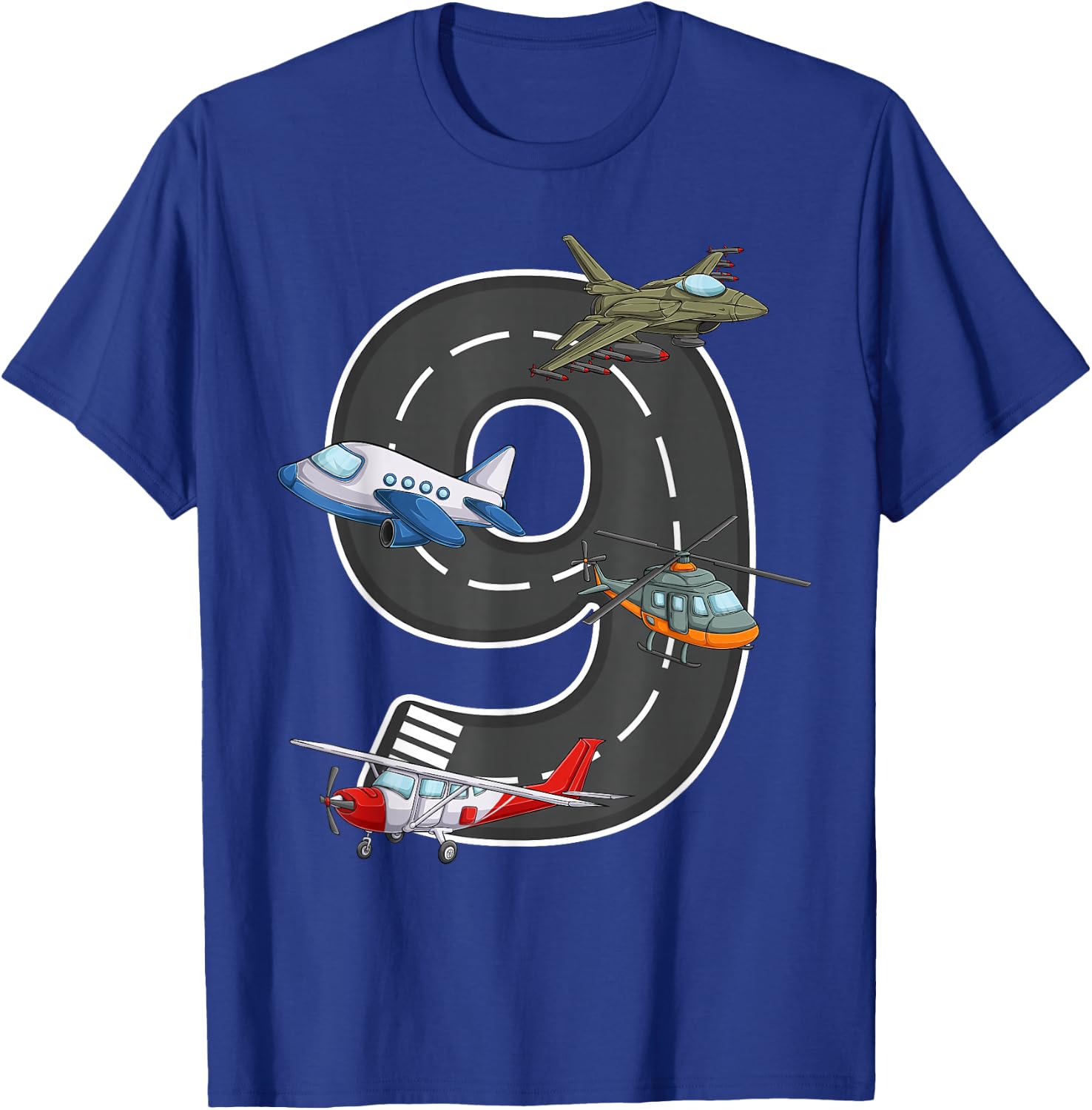 Little Pilot 9th Birthday Party 9 Nine Year Old Airplane T-Shirt - T-Shirt | Royal