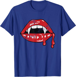 Vampire Lips Lazy Halloween Costume Blood Fangs T-Shirt - T-Shirt | Royal