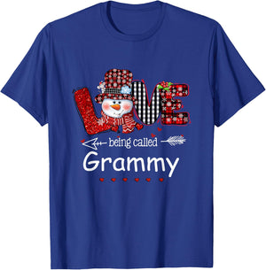 Love being called Grammy Snowman Christmas Red Plaid Xmas T-Shirt - T-Shirt | Royal