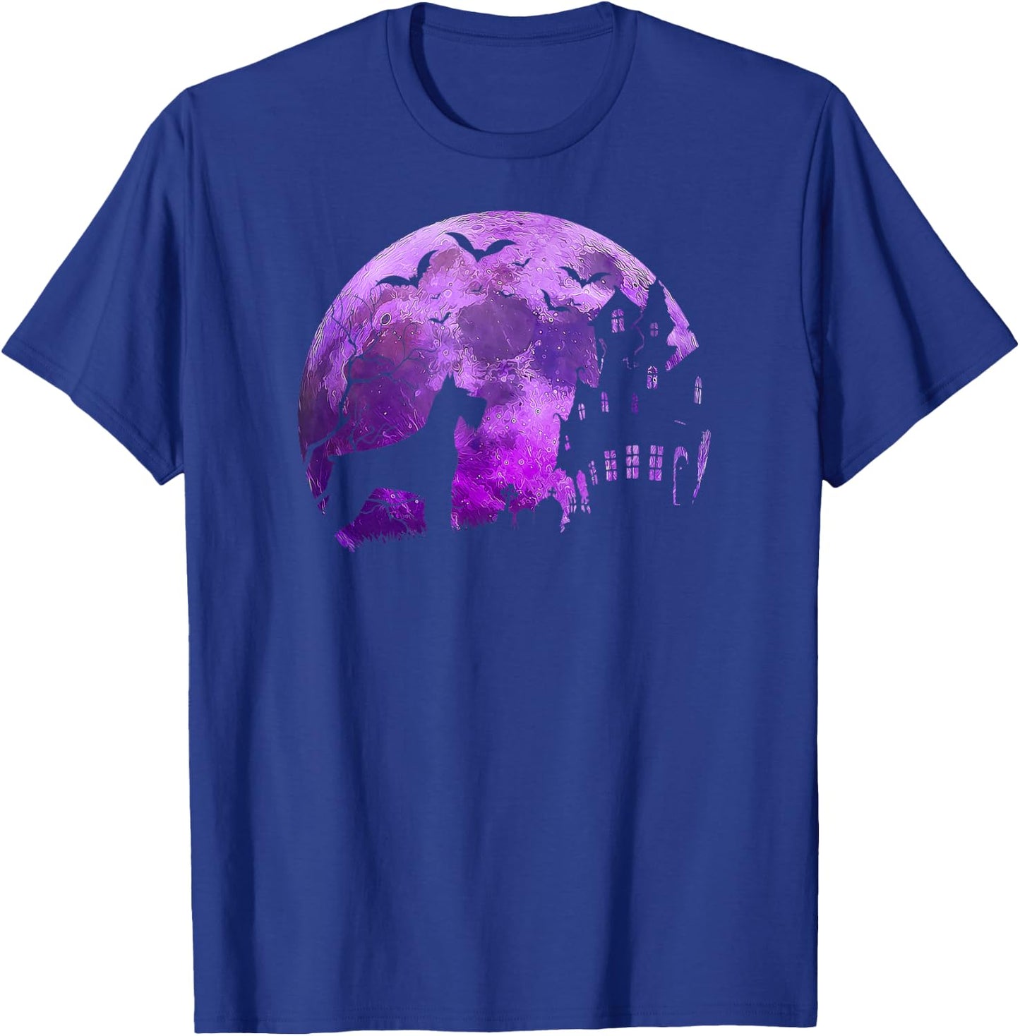 Halloween Giant Schnauzer & Spooky Full Moon, Haunted House T-Shirt - T-Shirt | Royal