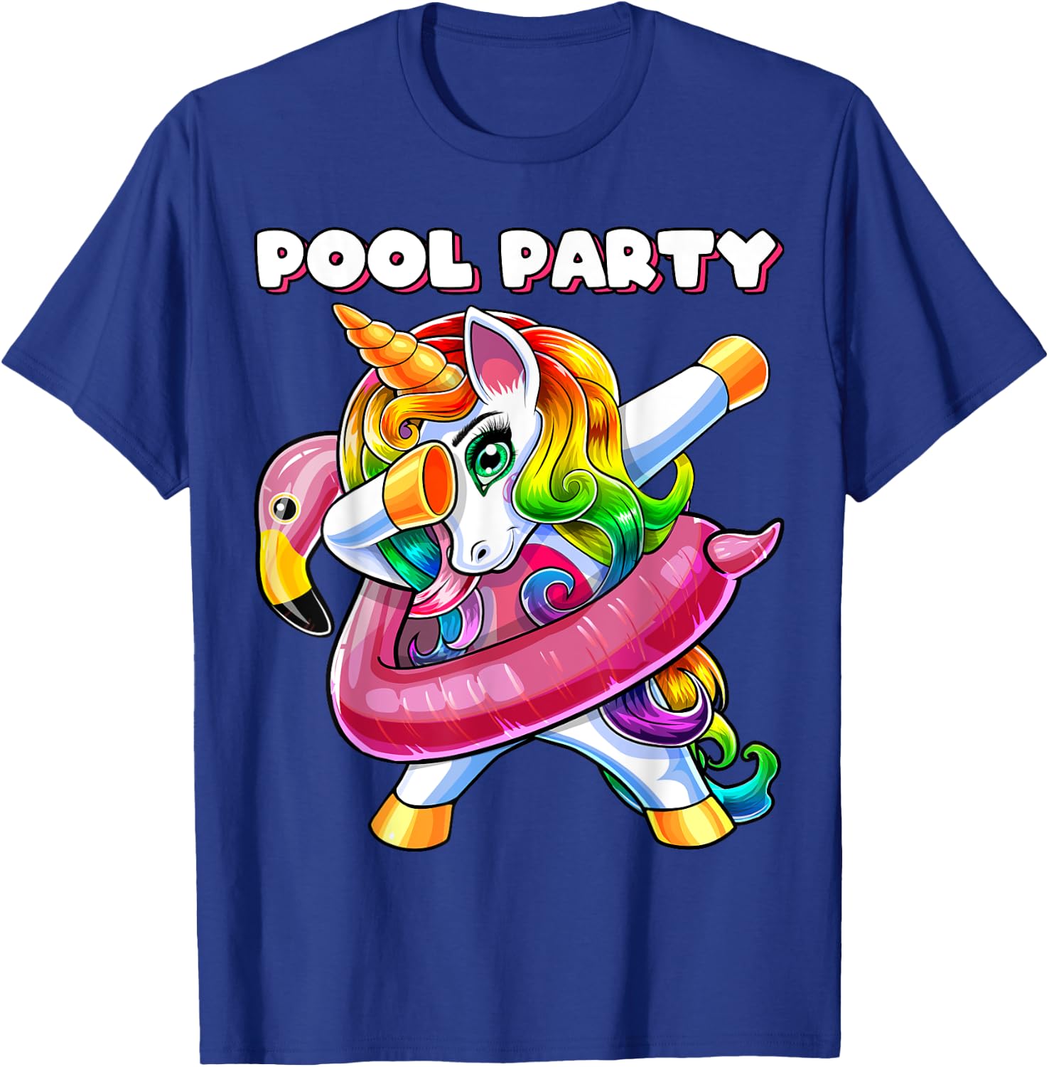 Pool Party Flamingo Float Dabbing Unicorn Girls Women Summer T-Shirt - T-Shirt | Royal