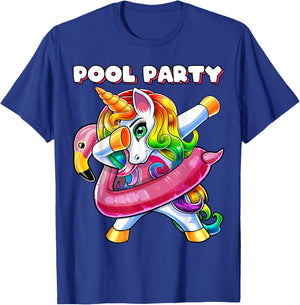 Pool Party Flamingo Float Dabbing Unicorn Girls Women Summer T-Shirt - T-Shirt | Royal