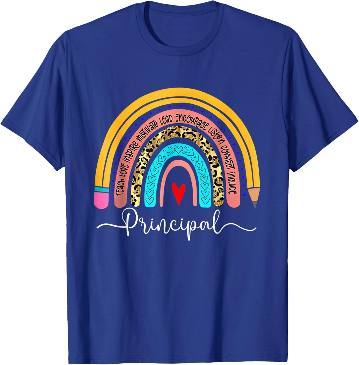 Principal Boho Rainbow Leopard Back to School Principal T-Shirt - T-Shirt | Royal