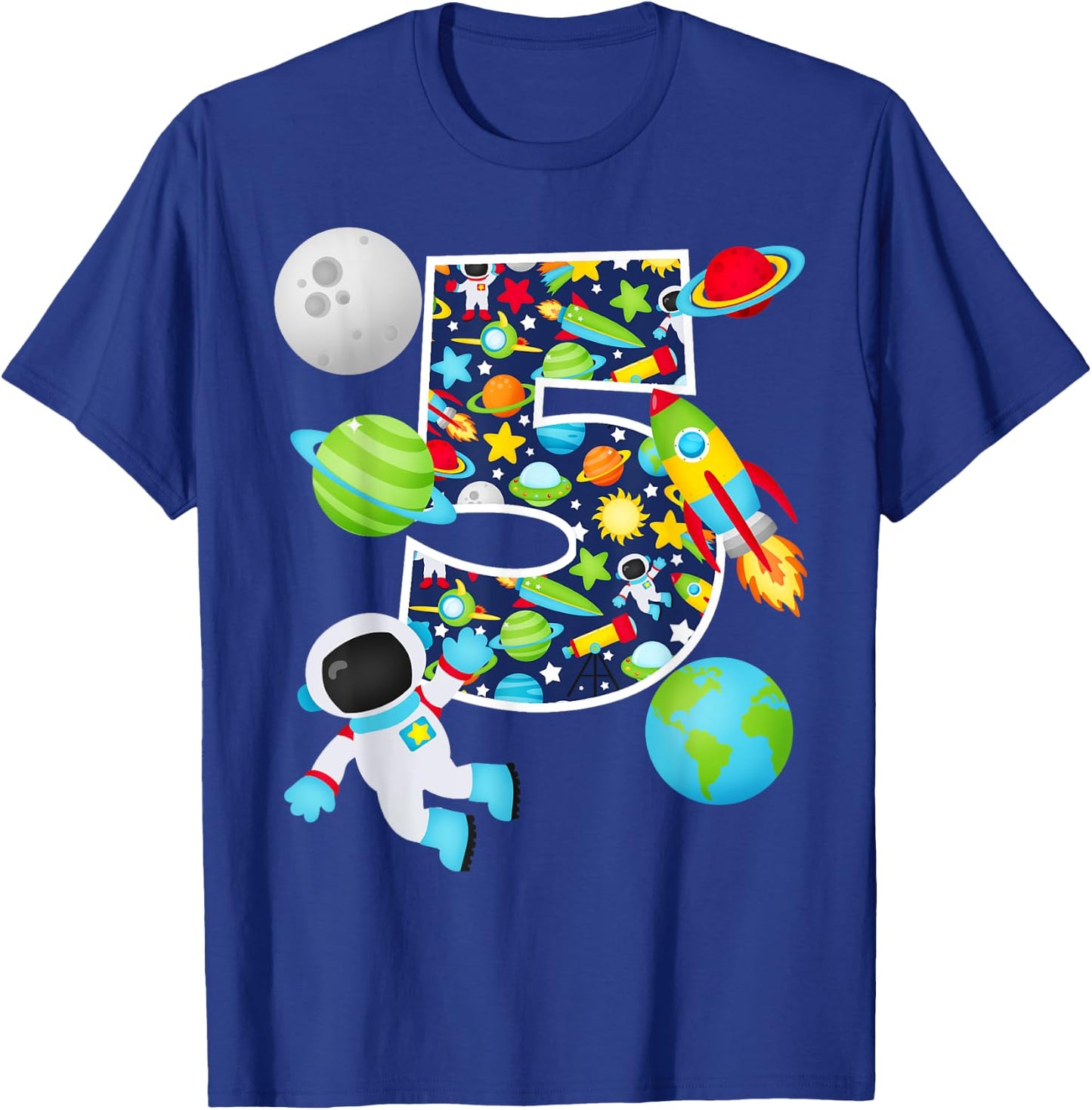 Outer Space 5 Year Old 5th Birthday Party Solar System T-Shirt - T-Shirt | Royal