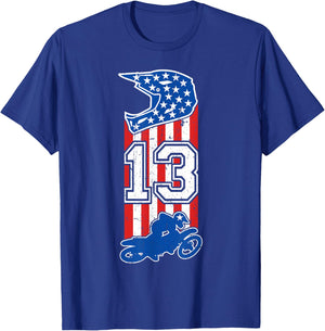 Motocross Birthday 13 Year Old 13th Birthday Dirt Bike USA T-Shirt - T-Shirt | Royal