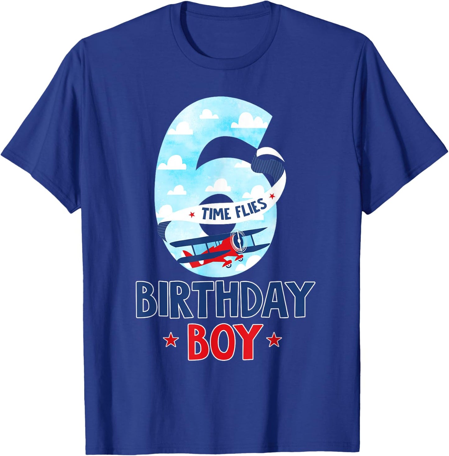 6 Year Old Birthday Outfit Boy Airplane Pilot 6th Bday T-Shirt - T-Shirt | Royal