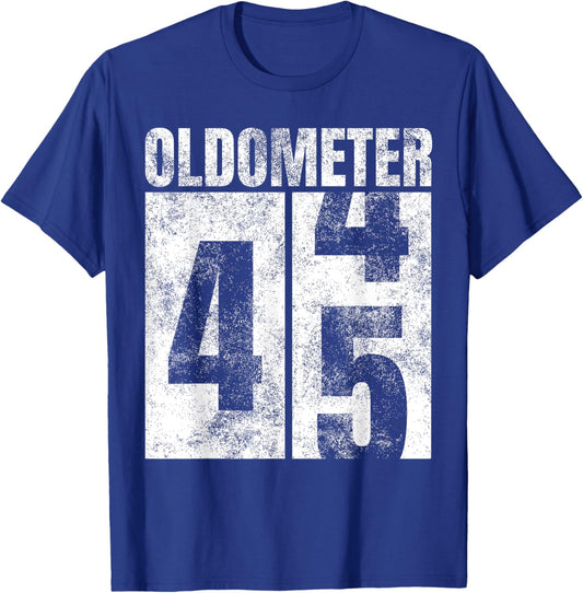 Oldometer 44-45 yrs old Man Woman Bday Graphic 45th Birthday T-Shirt - T-Shirt | Royal